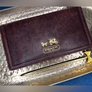 Coach Brown Leather Checkbook cover with horse and carriage